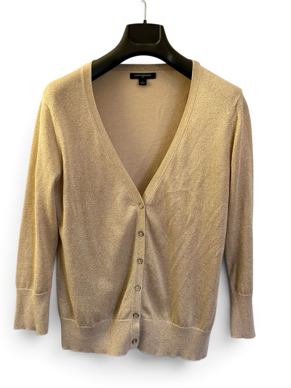 Banana Republic Gold Metallic Cream Button-Front V-Neck Cardigan